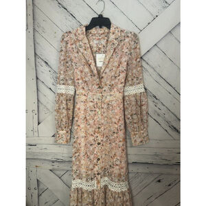 Atikshop Alexa Floral Maxi Dress Women XSmall Pink Embroidered Lace